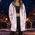 thumbnail image 1 of Womens Jacket Longline Jackets Christmas Print Winter Cozy Lined Full Zip Outerwear for Cold Weather Womens Trench Coat Pink S, 1 of 5