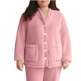 thumbnail image 1 of Womens Fleece Jacket Pajama Tops V-Neck Button Down Sleepwear Long Sleeve Plush Warm Winter Coat with Pockets, 1 of 7