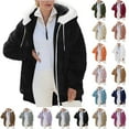 thumbnail image 1 of Womens Fleece Jacket Solid Color Zipper Pocket Hooded Loose Jacket Long Sleeved Hooded Casual Jacket, 1 of 8