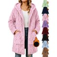 thumbnail image 1 of Womens Fleece Jacket Solid Cozy Winter Warm Zip-Up Outerwear with Hood and Pockets, 1 of 6