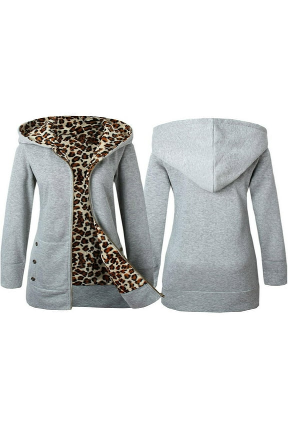 Womens Fleece Jacket Winter Pea Jacket for Women Vintage Leopard Print Lined Open Front Zip Hooded Coats Long Sleeve Slim Faux Fur Ladies Outwear 2025 Coats
