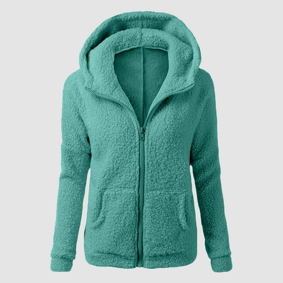 Womens Jacket Women's Hooded Sweater Coat Winter Warm Wool Zipper Solid Cotton Outwear Trench Coat Women Light Blue XXXXL