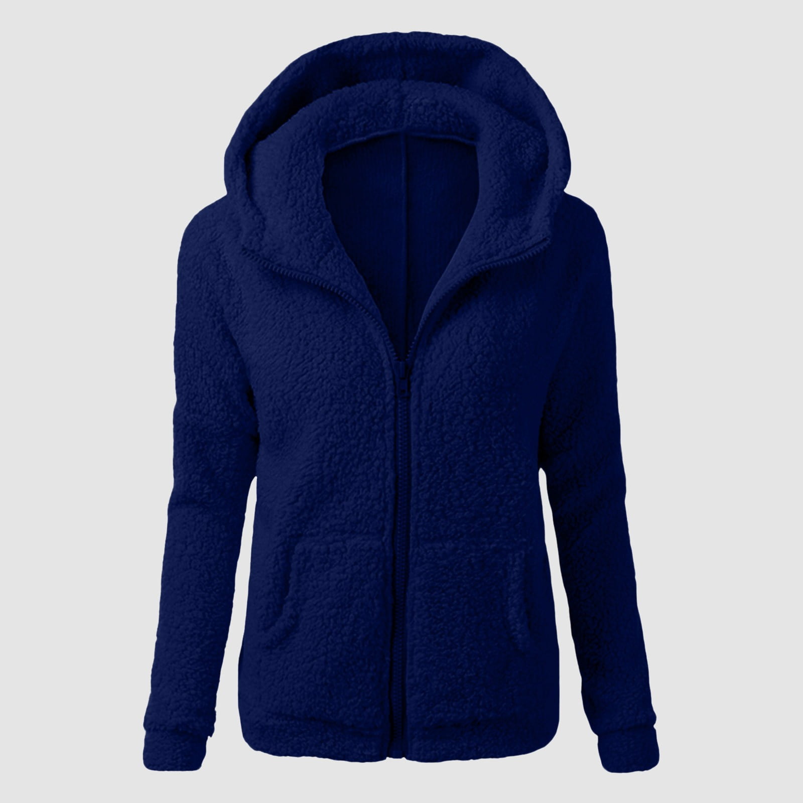 Womens Jacket Women's Hooded Sweater Coat Winter Warm Wool Zipper Solid Cotton Outwear Womens Winter Coat Blue M