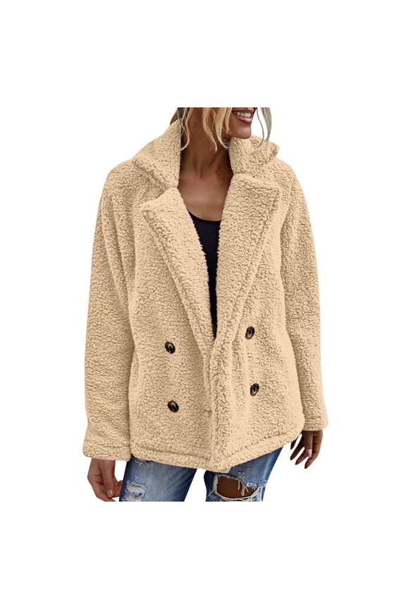 Womens Jacket Women's Solid Color Winter Buttoned Jackets with Pockets Casual Style Trench Coat Women Khaki S