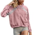 thumbnail image 1 of Womens Fleece Jacket Zip Up Long Sleeve Fall Winter Sherpa Coat Color Block Drawstring Sweatshirt Outerwear with Pockets (Pink S), 1 of 6