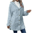 thumbnail image 1 of Womens Fleece Jackets Cozy Cable-Knit Button-Up Cardigan Warm Winter Hooded Top Coat Light Blue M, 1 of 9