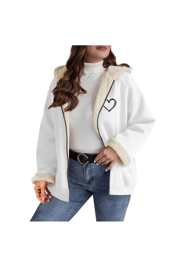 Womens Fleece Jackets Cute Heart Printed Coats Casual Solid Long Sleeve Tops Loose Comfortable Fall Winter Fashion 2025 Cozy Warm Outerwear