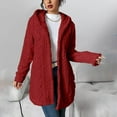 thumbnail image 1 of Womens Fleece Jackets Full Zip Hoodies Checked Hooded Fluffy Coats Ladies Warm Cozy Furry Cardigans Oversized Long Sleeve Winter Jackets for Women Plus Size Red L, 1 of 5