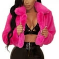 thumbnail image 1 of Womens Fleece Jackets,Kojanyu Women Coat Fluffys Fleece Turn-Down Collar Faux Fur Top Short Loose Coat Hot Pink 4(S), 1 of 8