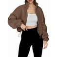 thumbnail image 1 of Womens Fleece Jackets Zip Up Oversized Sweatshirts Winter Clothes Long Sleeve Crop Fall Outfits Caramel Color L, 1 of 9