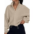 thumbnail image 1 of Womens Fleece Jackets Zip Up Oversized Sweatshirts Winter Clothes Long Sleeve Crop Fall Outfits Khaki L, 1 of 9