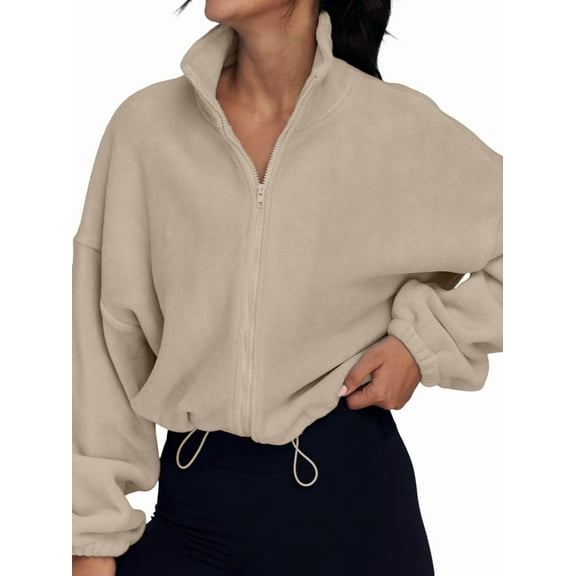 Womens Fleece Jackets Zip Up Oversized Sweatshirts Winter Clothes Long Sleeve Crop Fall Outfits Khaki S