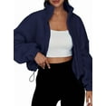 thumbnail image 1 of Womens Fleece Jackets Zip Up Oversized Sweatshirts Winter Clothes Long Sleeve Crop Fall Outfits Navy Blue XXL, 1 of 7