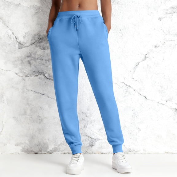 Womens Fleece Jogger Sweatpants Baggy High Waist Drawstring Lounge Athletic Pants Casual Comfy Warm Pant with Pockets Blue S