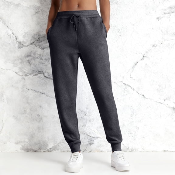 Womens Fleece Jogger Sweatpants Baggy High Waist Drawstring Lounge Athletic Pants Casual Comfy Warm Pant with Pockets Dark Gray L