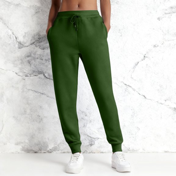 Womens Fleece Jogger Sweatpants Baggy High Waist Drawstring Lounge Athletic Pants Casual Comfy Warm Pant with Pockets Green S