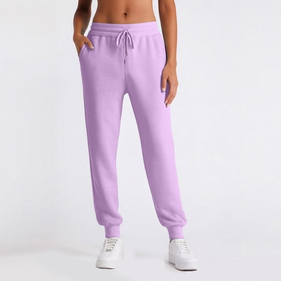 Womens Fleece Jogger Sweatpants Baggy High Waist Drawstring Lounge Athletic Pants Casual Comfy Warm Pant with Pockets Light Purple S