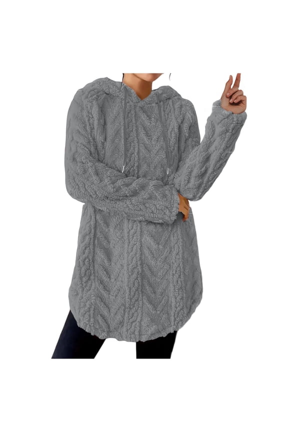 Womens Fleece Jumper Fluffy Pullover Fleece Sweatshirts Casual Top Fuzzy Long Sleeve Hooded Coat Tops with Pockets Fuzzy Casual Loose Velvet Sweater Outwear Coat for Women Gray XXL