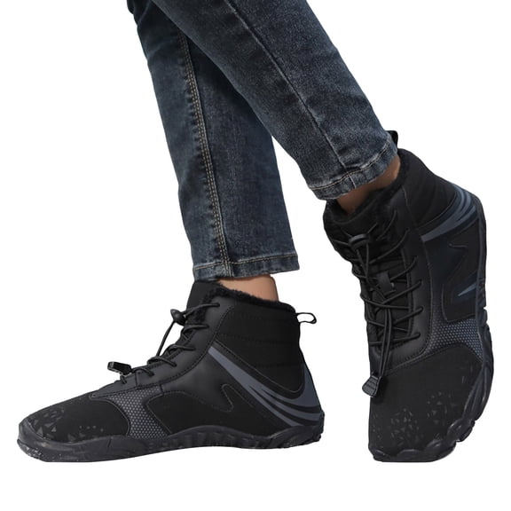 Womens Fleece Lined Ankel Hike Boots Waterproof Non Slip Barefoot Shoes Flexible Lightweight Daily Wear Walking Shoes Black 9