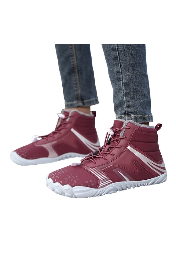 Womens Fleece Lined Ankel Hike Boots Waterproof Non Slip Barefoot Shoes Flexible Lightweight Daily Wear Walking Shoes Red 10