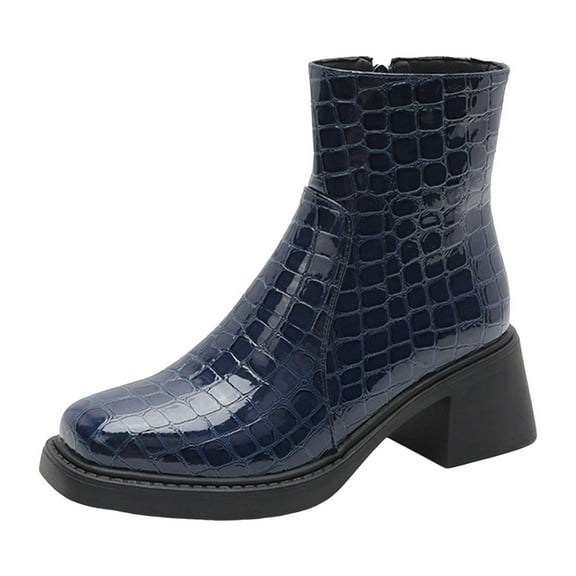 Womens Fleece Lined Chelsea Boots Square Toe Ankle Platform Booties Slip On Chunky Heel Dress Shoes