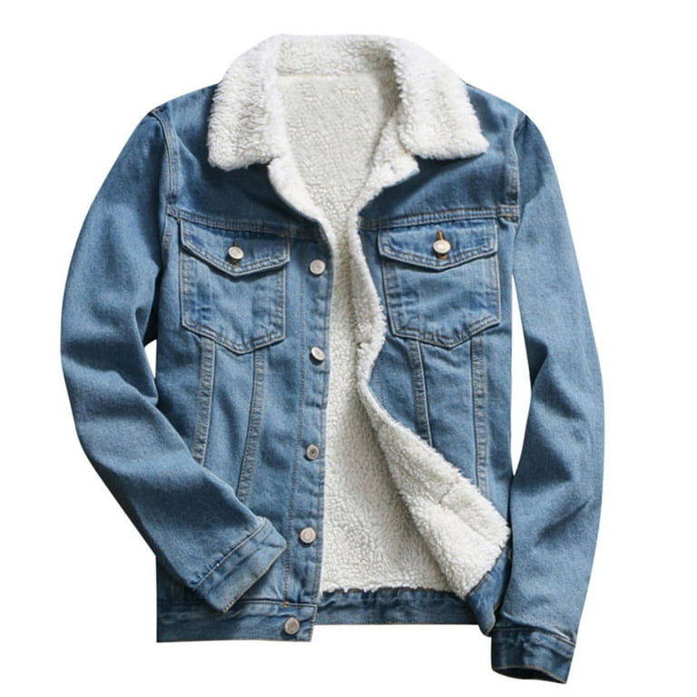Womens Fleece Lined Denim Jacket Winter Warm Sherpa Lapel Jean Jacket Coats  Vintage Button Long Sleeve Trucker Jacket Coat