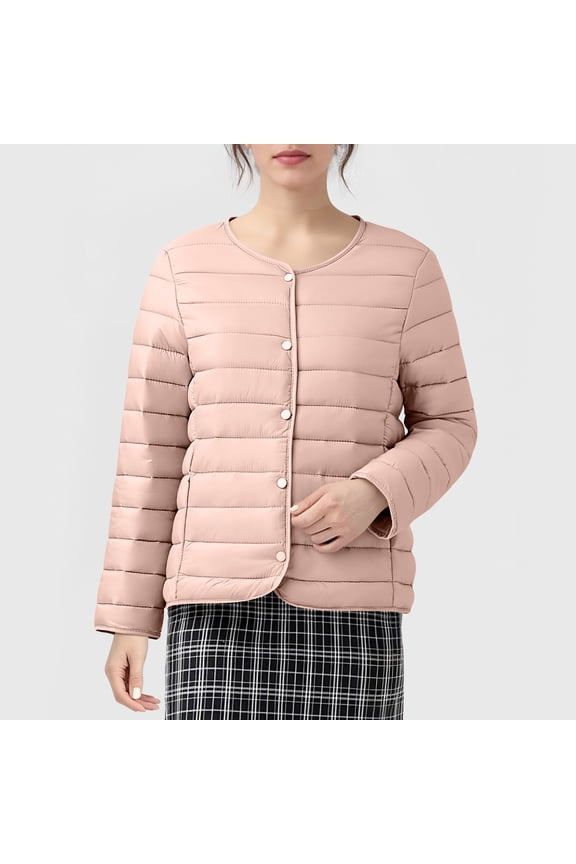 Womens Fleece Lined Jacket Women Winter Quilted Jackets Lightweight Collarless Button Coat Short Inner Liner Jacket Overcoat 3XL