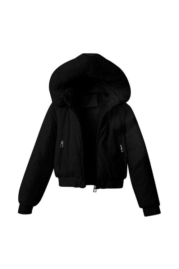 Womens Fleece Lined Jacket Zip Up Fuzzy Sherpa Removable Faux Fur Hooded Oversized Warm Hoodie Coat Outwear