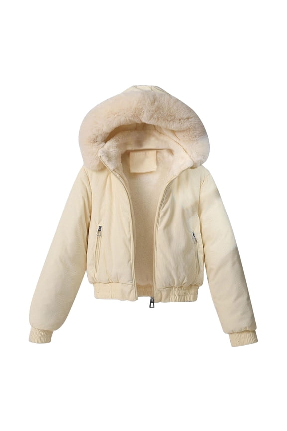 Womens Fleece Lined Jacket Zip Up Fuzzy Sherpa Removable Faux Fur Hooded Oversized Warm Hoodie Coat Outwear