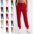 thumbnail image 1 of Womens Fleece Lined Joggers Winter High Waisted Warm Cotton Sweatpants Thick Lounge Sweat Pants with Pockets Red L, 1 of 5