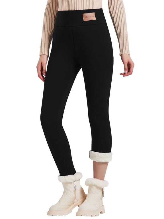 Womens Fleece Lined Leggings High Waisted Thermal Leggings Warm Winter Tights Tummy Control Soft Stretch Pants Black S