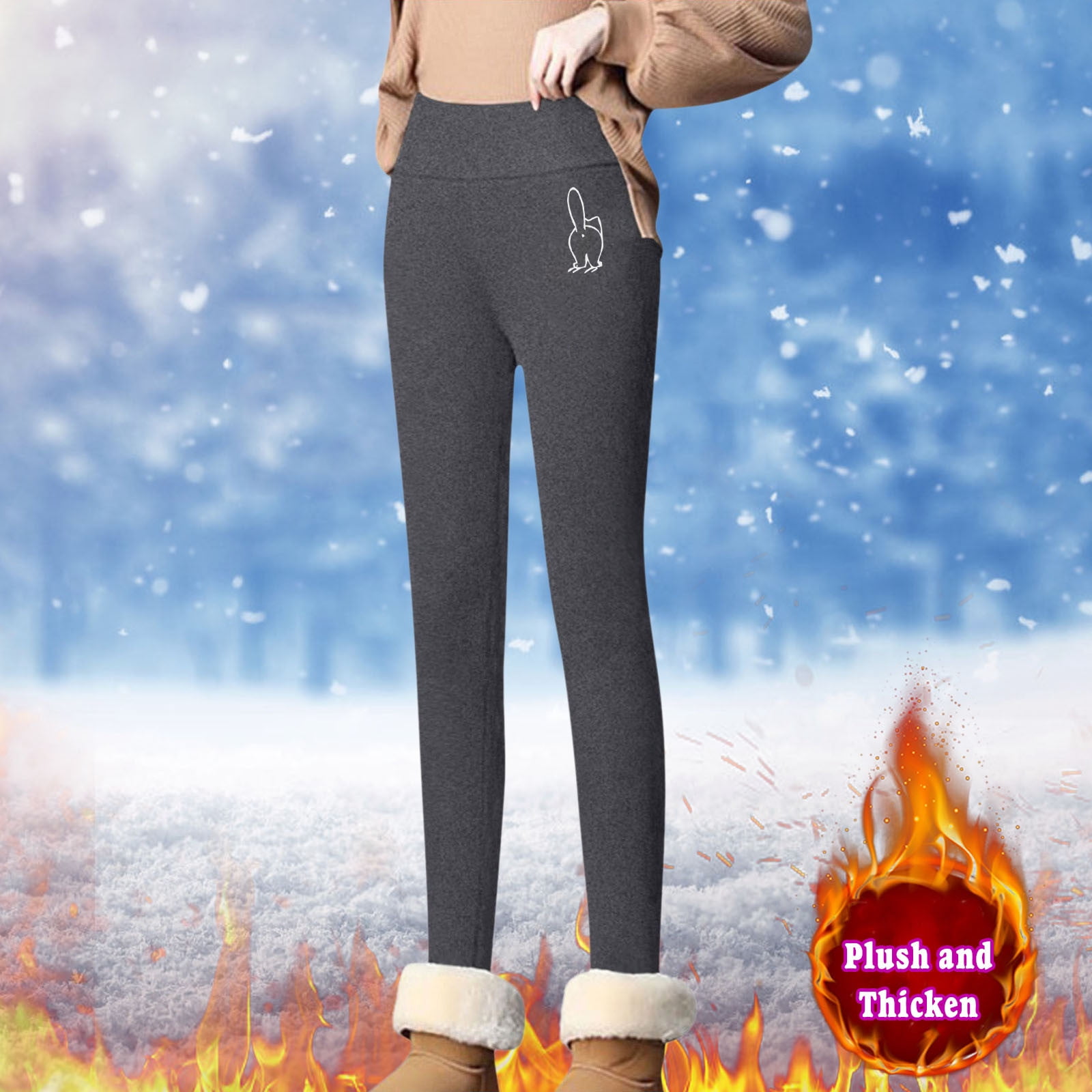 Womens Fleece Lined Leggings Thermal High Waist Pants Winter Slimming