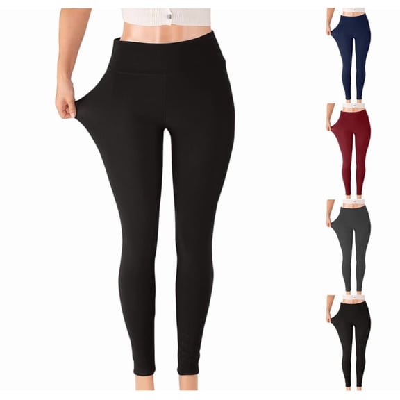 Womens Fleece Lined Leggings Tummy Control Winter Warm Thermal Leggings High Waisted Cozy Thick Tights Black L