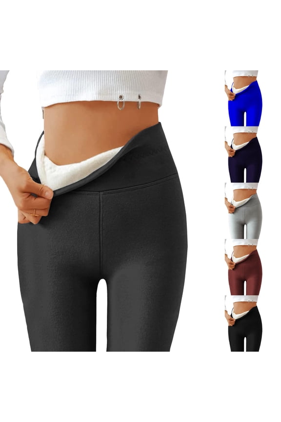 Womens Fleece Lined Leggings Tummy Control Winter Warm Thermal Leggings High Waisted Cozy Thick Tights Light Gray M