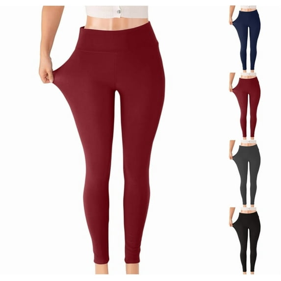 Womens Fleece Lined Leggings Tummy Control Winter Warm Thermal Leggings High Waisted Cozy Thick Tights Wine S