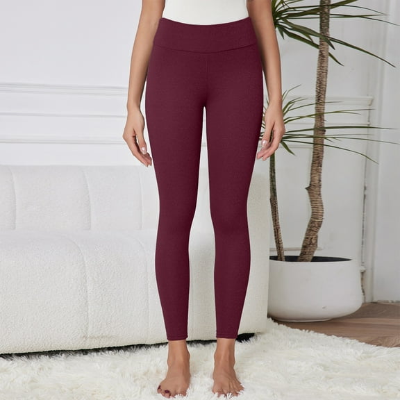 Womens Fleece Lined Leggings Weather Thick Thermal Warm Winter Tights Butt Lift High Waist Tummy Control Yoga Pant Wine L