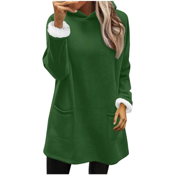 Womens Fleece Lined Long Hoodie Winter Warm Sweatshirt Casual Sherpa Pullover Thicken Thermal Sweater with Pockets
