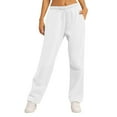thumbnail image 1 of Womens Fleece Lined Sweatpants Tall with Pocket Solid Color Trousers Stretchy Flowy Pants for Women High Rise Pants White S, 1 of 7