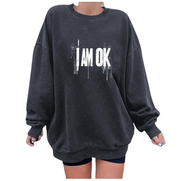 Womens Fleece Lined Sweatshirts Oversized Drop Shoulder Crewneck Sweat Shirts Loose Casual Halloween Graphic Sweater Gray, S