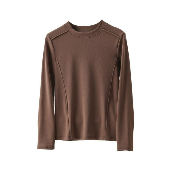 Womens Fleece Lined Thermal Long Sleeve Round Neck Shirt Soft Cold Weather Base Layer Warm Stretchy Undershirt Comfort Fit Tops