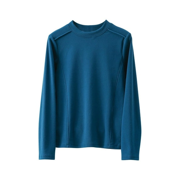 Womens Fleece Lined Thermal Long Sleeve Round Neck Shirt Soft Cold Weather Base Layer Warm Stretchy Undershirt Comfort Fit Tops