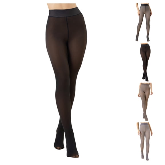 Womens Fleece Lined Tights Winter Warm Thermal Tights Fake Translucent Thick Pantyhose Black M