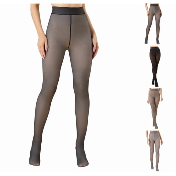 Womens Fleece Lined Tights Winter Warm Thermal Tights Fake Translucent Thick Pantyhose Dark Gray M