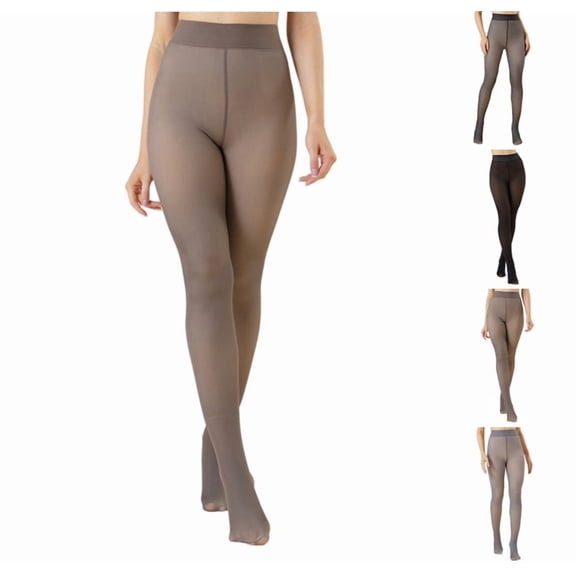 Womens Fleece Lined Tights Winter Warm Thermal Tights Fake Translucent Thick Pantyhose Gray M