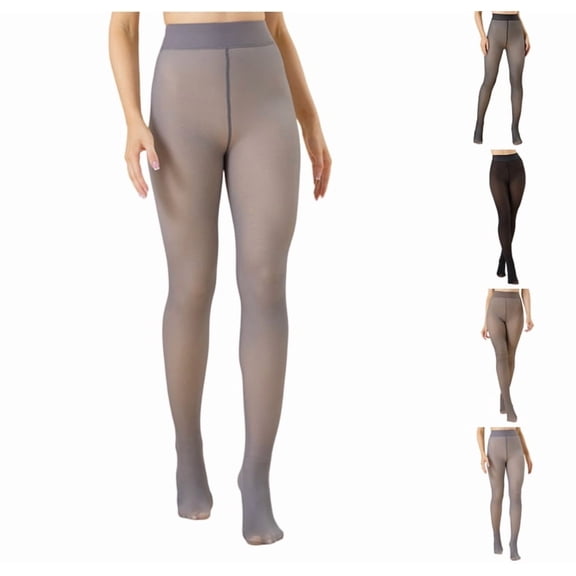 Womens Fleece Lined Tights Winter Warm Thermal Tights Fake Translucent Thick Pantyhose Light Gray M