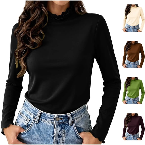Womens Fleece Lined Underscrub Mock Neck Scrub Undershirt Slim Fit Scalloped Long Sleeve Thermal Tee Warm Base Layer Tops for Nurses Fall Winter, Black, XL