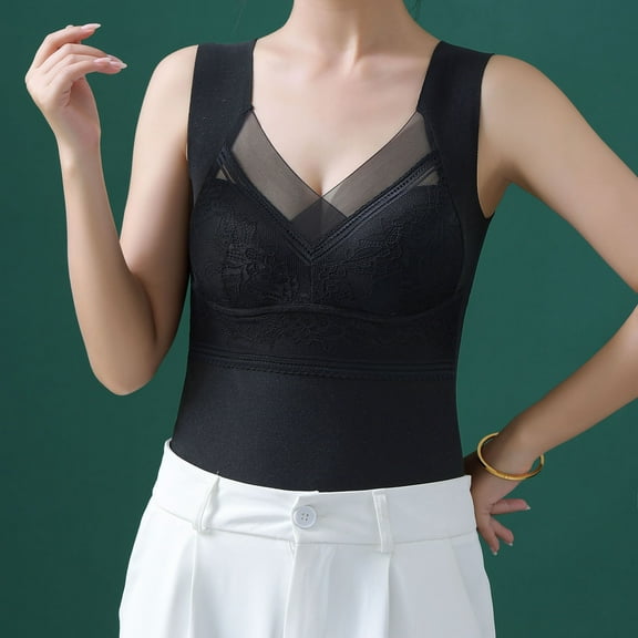 Womens Fleece Lined Underwear Tops Cami Tank Top Vest Sleeveless Cotton Thermal Shirts for Women Thermal Tops Black XL