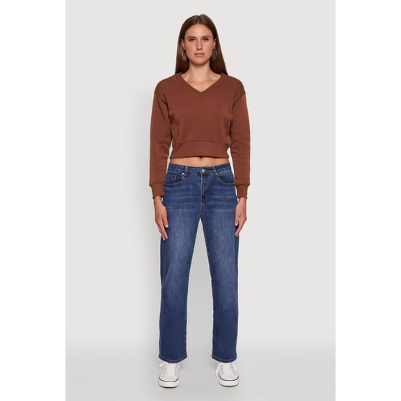 Womens Fleece Lined V-Neck Crop Sweatshirt