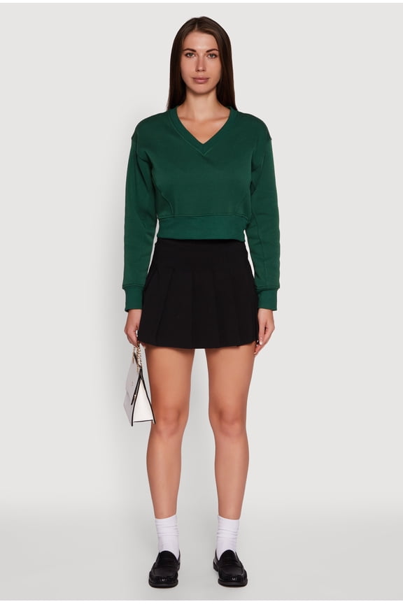 Women's Fleece Lined V-Neck Crop Sweatshirt