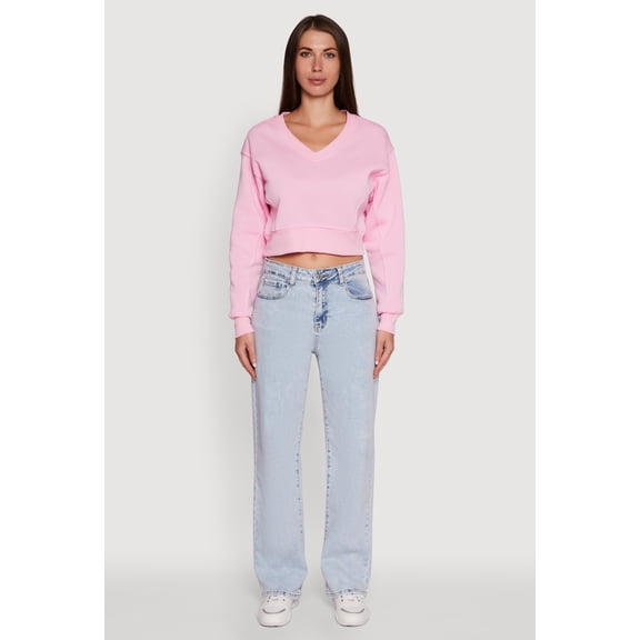 Womens Fleece Lined V-Neck Crop Sweatshirt